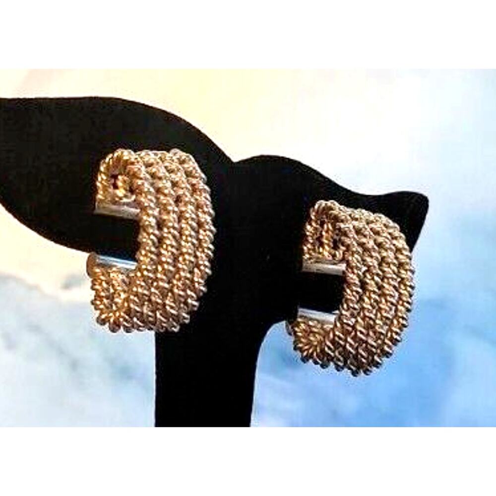 Vintage Silver Mesh Hoop‎ Clip On Earrings Mid Century Modern 1" sc-17